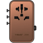 Momax UA20UKL2 1-World+ 25W 3-插口 內建 USB-C 充電線 + AC 旅行充電插座 (沙漠鈦金色)