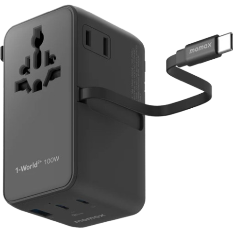 Momax UA25UKD 1-World²⁺ 100W 伸縮充電線四接口旅行充電插座 (黑色)