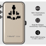 Momax UA25UKD 1-World²⁺ 100W 伸縮充電線四接口旅行充電插座 (鈦色)