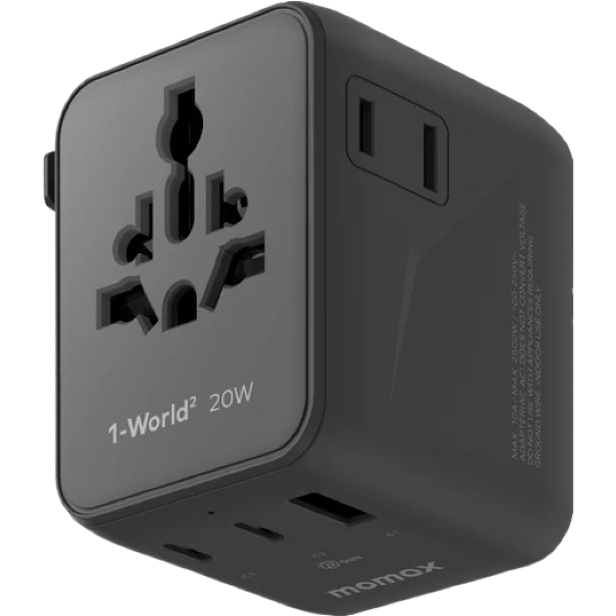 Momax UA26UKD 1-World² 20W 三接口旅行充電插座 (黑色)