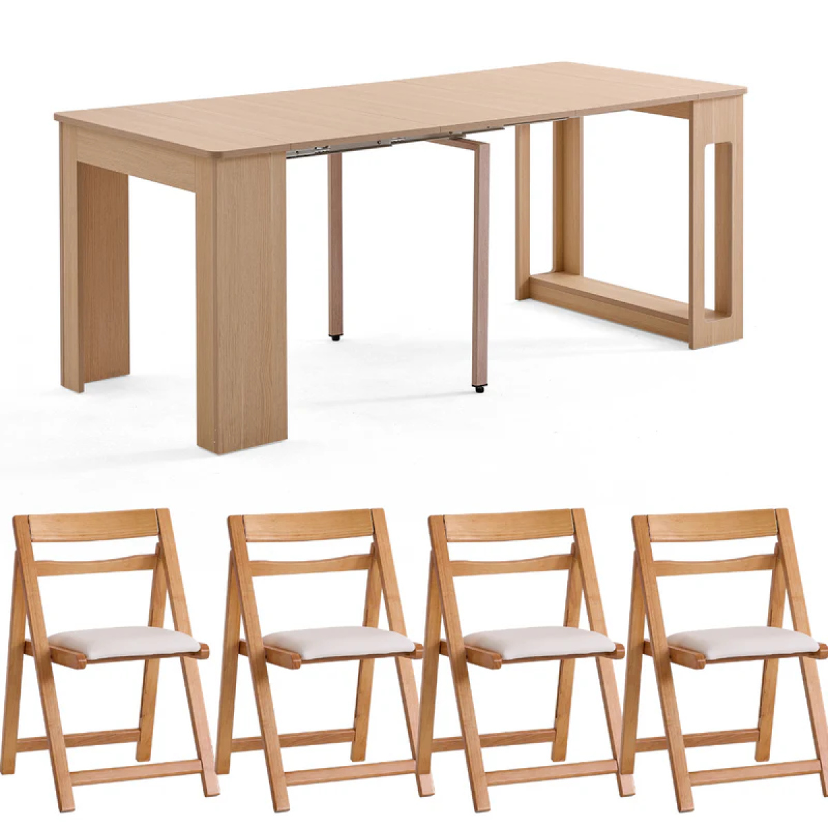 Flexi-Table FB-1.8+4FC(NW) 0.4米至1.8米可伸縮餐桌+4個可伸縮長凳套裝 (自然色)