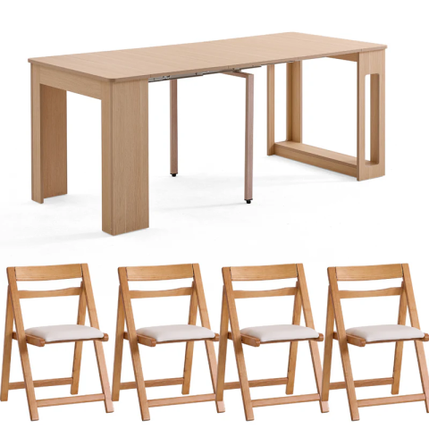 Flexi-Table FB-1.8+4FC(NW) 0.4米至1.8米可伸縮餐桌+4個可伸縮長凳套裝 (自然色)