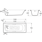 Roca A212933001 Continental 1.5m 鑄鐵浴缸連扶手